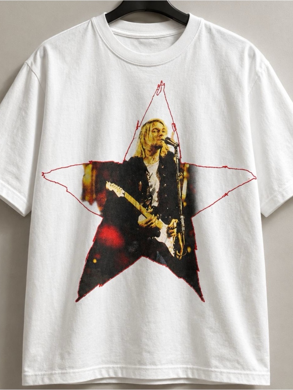 Gildan White Graphic Star Tee with Red Accent